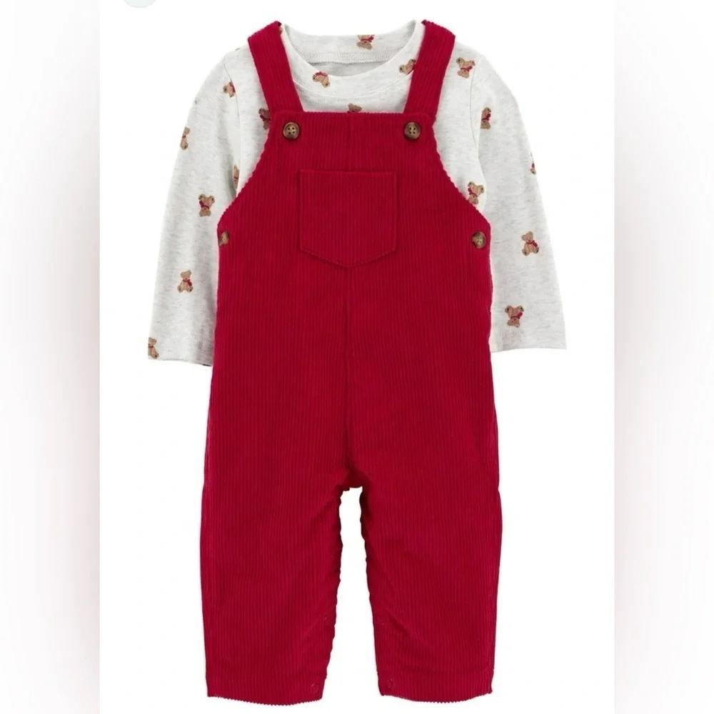 Carter's Vibrant Red Boys Overalls Set 2 Piece 6-9 Months